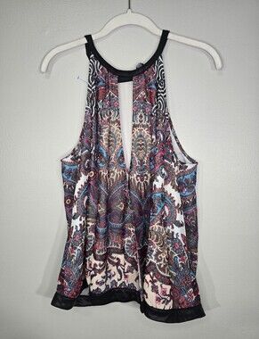 Vintage Bebe Paisley Halter Camisole in Black, Pink, Blue Size Medium